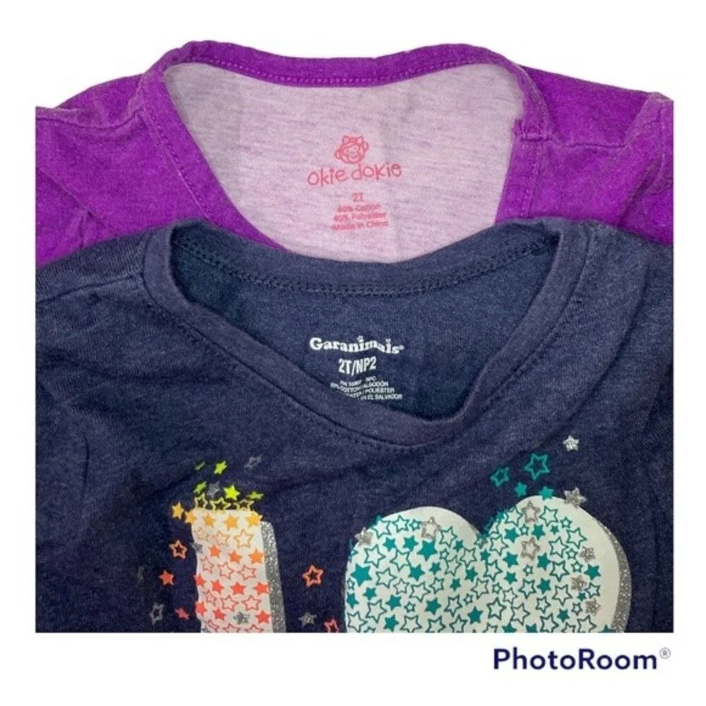 Okie Dokie Garanimais Girl's Lots Of 2 Long Sleeve Graphic Print Tee Size 2T